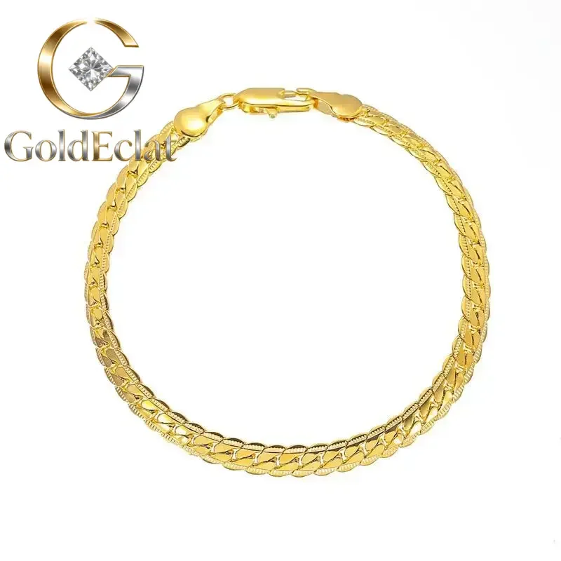 

GoldEclat Luxury 24K 9999 Pure Gold real gold Women's 5MM full side flat bracelet