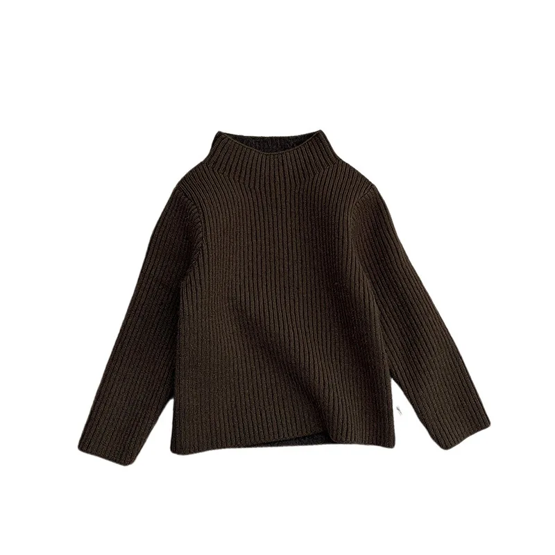 Sweater Versatile Basic with Velvet Autumn and Winter Girls Stylish Semi High Neck Solid Color Knitted Sweater Soft and Sticky