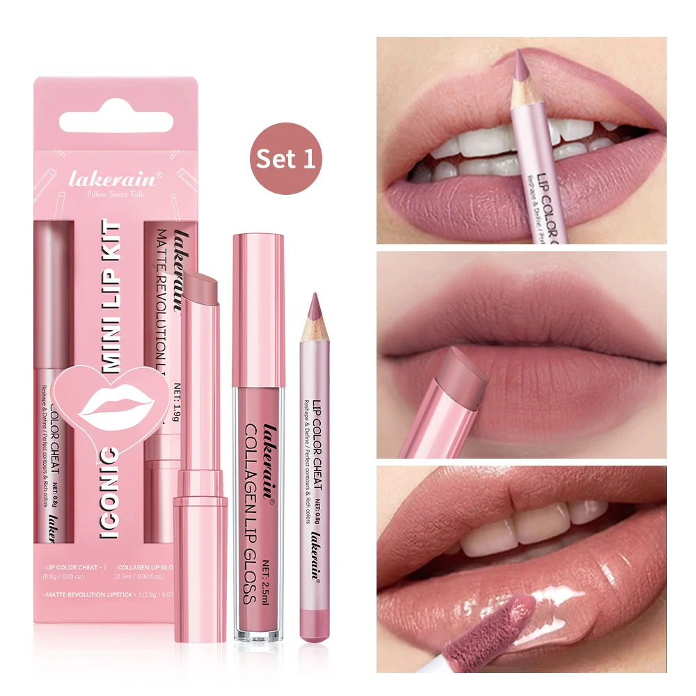 

Lip Makeup Set Lip Liner Lip Gloss Lipstick Highly Pigmented Mirror Effect Lips High Color Long-lasting Hydrates Travel Mini Set