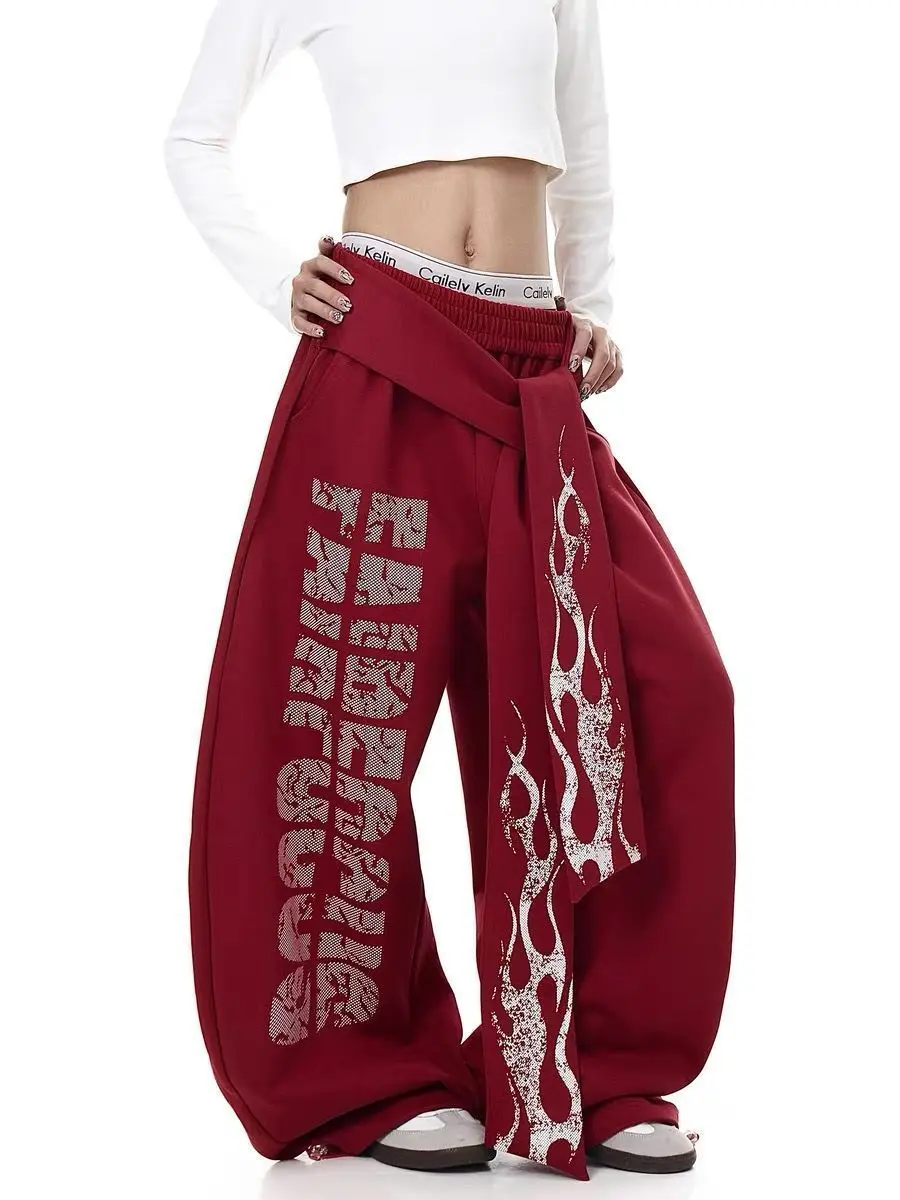 American Vintage Y2K Sweatpants Women Hip Hop Loose Wide Leg Pant Bf High Waist Harajuku Spring Casual Trousers New Y2k Pants