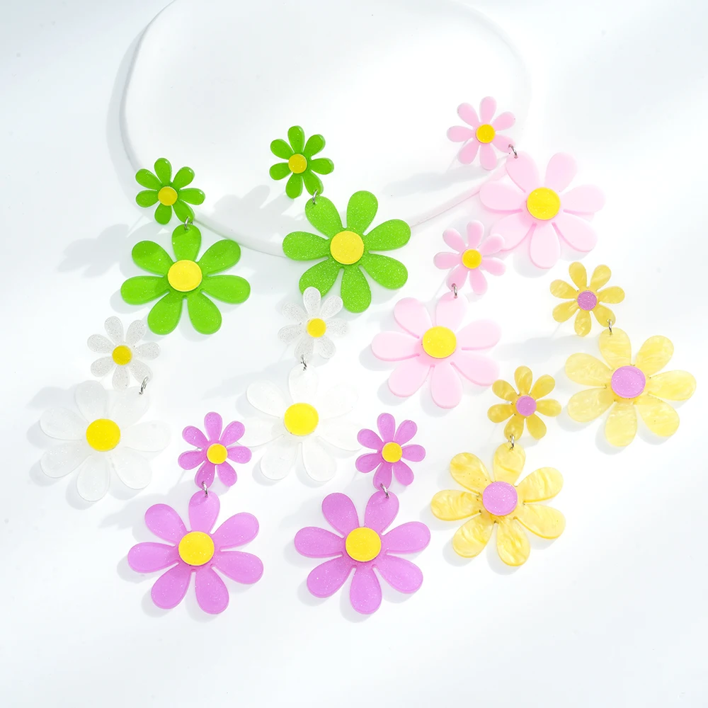 1pair Spring Summer Flower Hollow Flower Ring Dangle Earrings For Women acrylic Earrings  Spring Summer Camp