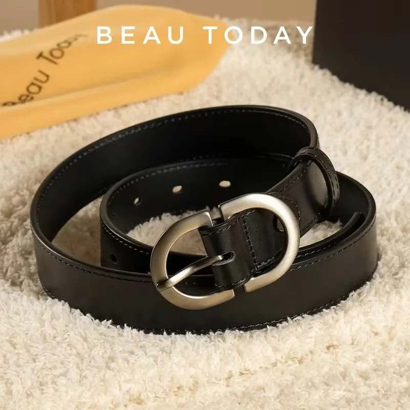 BEAUTODAY Belts Women Cow Split Solid Color Silver Buckle Ladies Modern Style Fashion Jeans Dress Accessories Waistband 91060