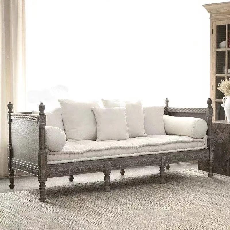 American solid wood carving flower dual-purpose two or three living room combination sofa European French