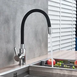 Kitchen Sink Faucet Silicone Hot and Cold Water Faucet Universal Rubber Tube Tap Black 360° Rotating Kitchen Accessories