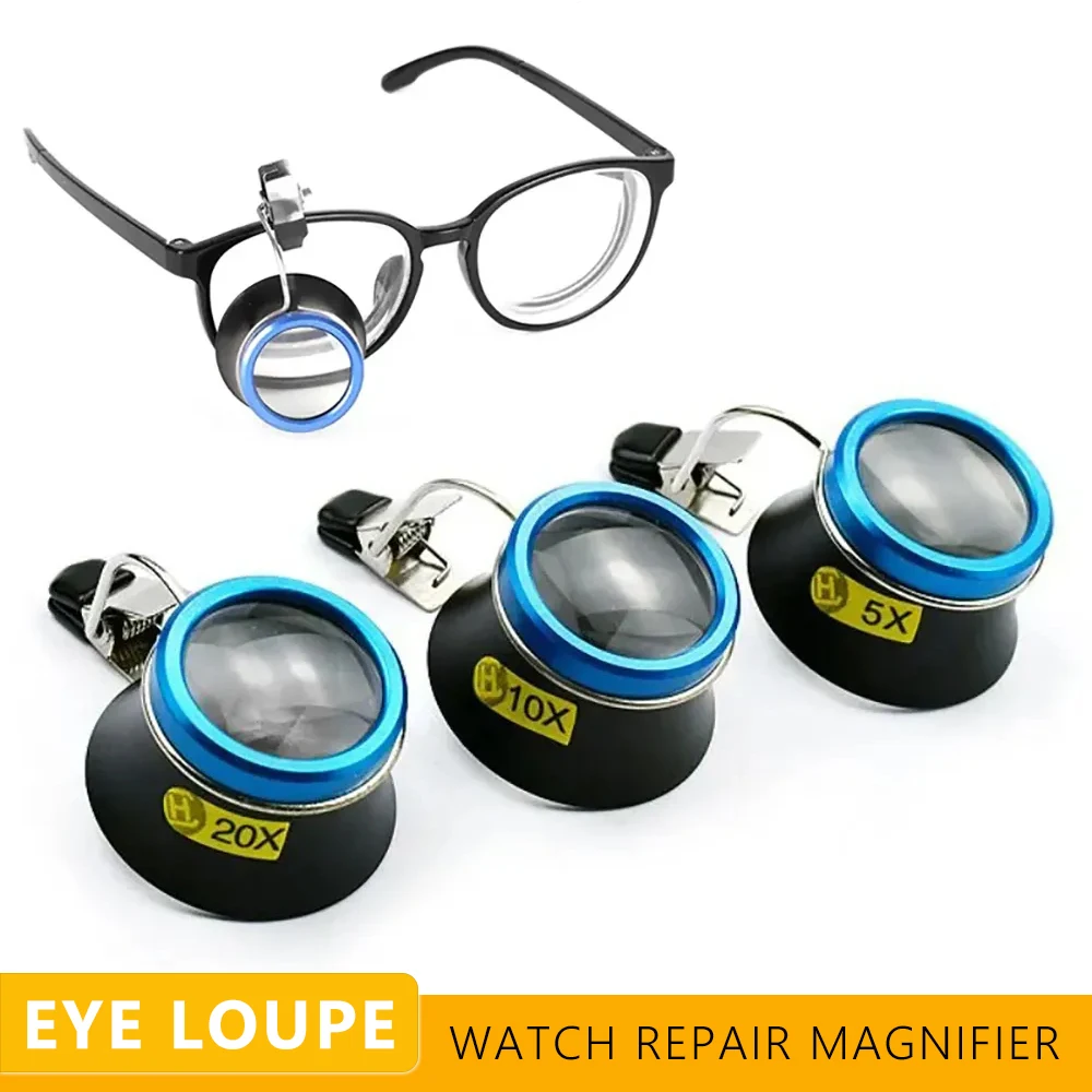 Loupe de réparation de montres avec clip pour lunettes, grossissement 5X 10X 20X, loupe oculaire pour horloger, outils de réparation de montres