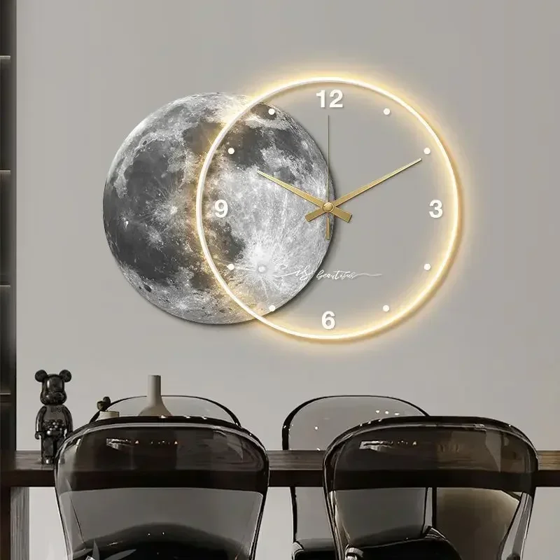 Bedroom Decor Gift clocks wall home decor Luxury Moon Earth LED Wall Clock Silent for Dining Living Rooms