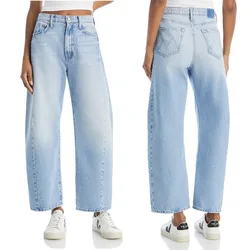 2024SS New American Light Blue High Waist Wide Leg Denim Pants for Women