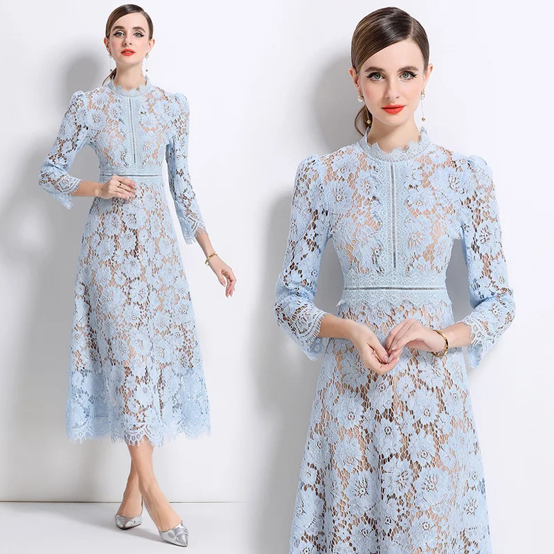 

Ele round Ne Lace Hollow out Dr Luxury Lady Sle Французская деревенская шикарная юбка трапециевидной формы со средней талией для женщин среднего возраста