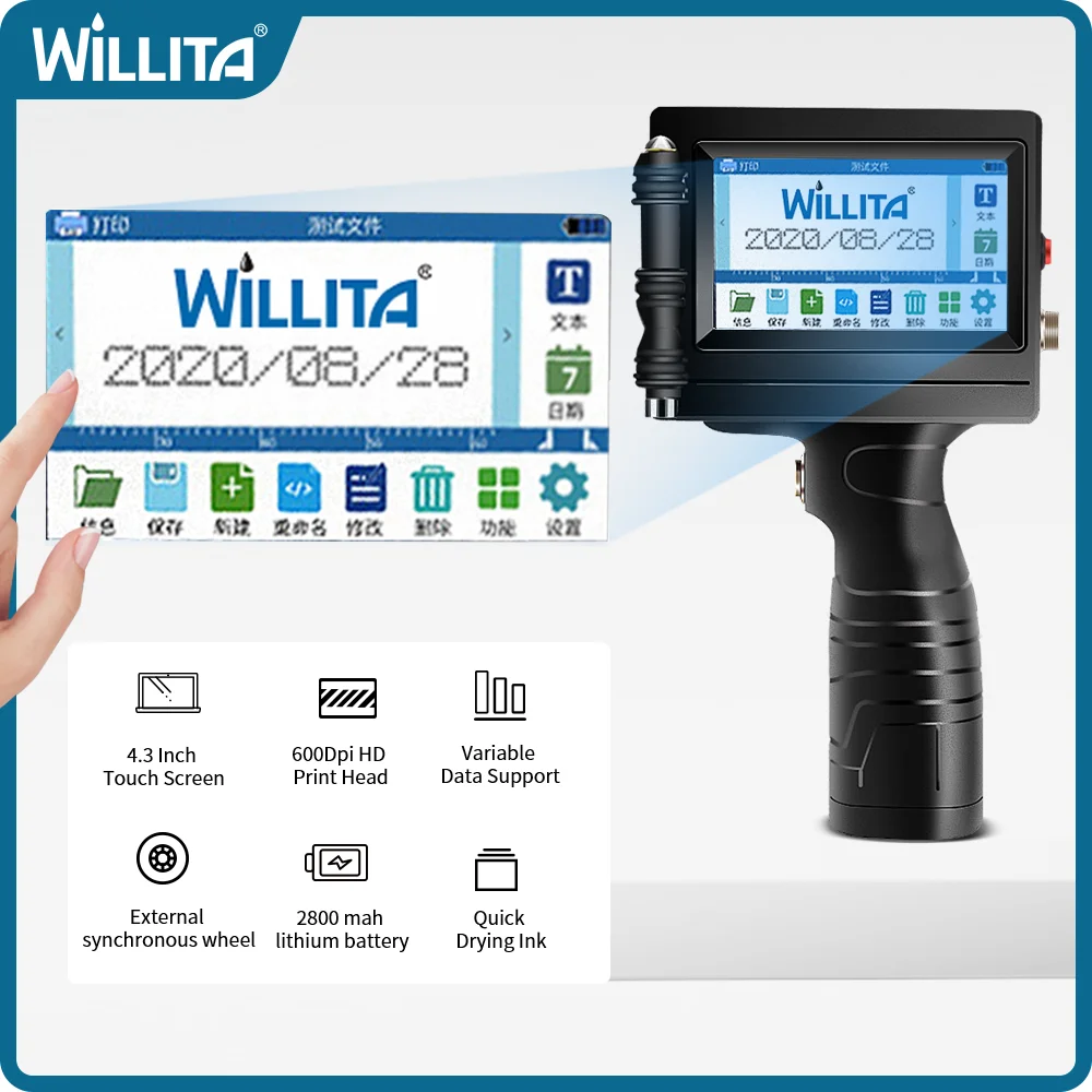 Impressora a jato de tinta handheld do tela táctil do diodo emissor de luz usb inteligente data de produção