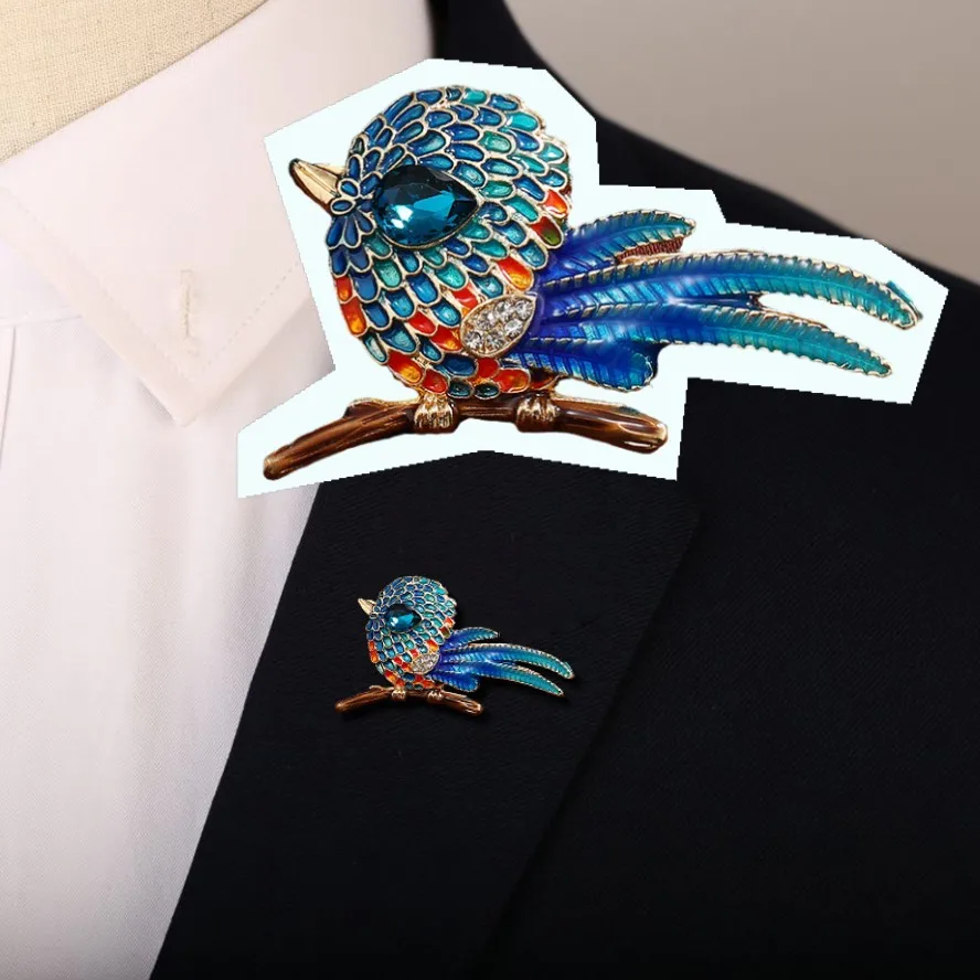 New Arrival Glaze Colored Bird Brooches for Women Cute Crystal Animal Brooch Quality Enamel Exquisite Coat Lapel Pins Jewelry