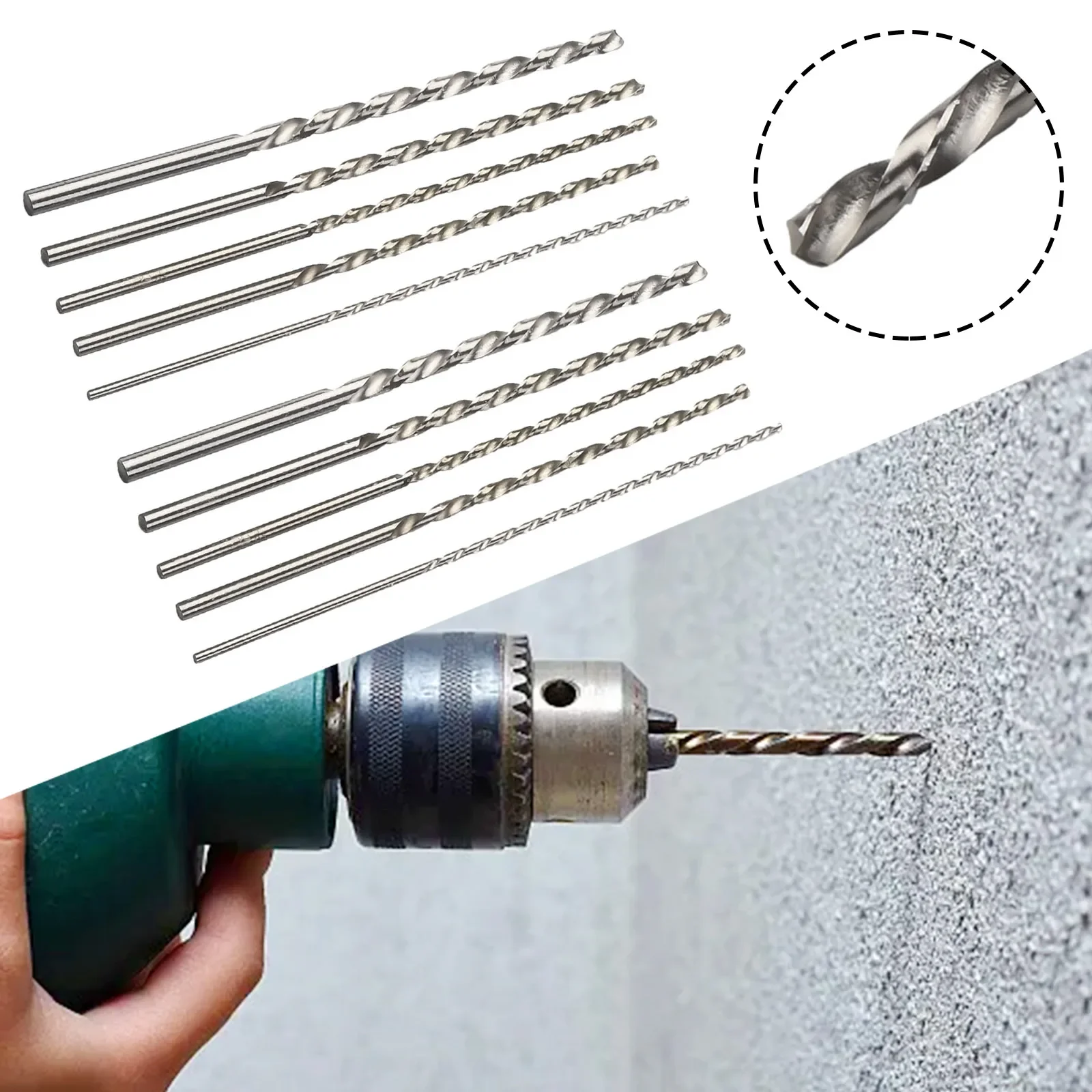 10 Stück 150 mm extra langes HSS-Hochgeschwindigkeitsstahlbohrer-Set 2/3/3,5/4/5 mm Länge Bohrer-Bits mit geradem Schaft