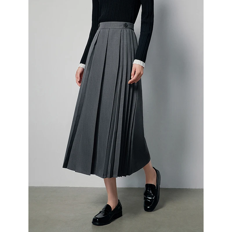 TOYOUTH Women Pleated Long Skirt 2024 Spring New Ankle-Length A Line High Waist Tailored skirt