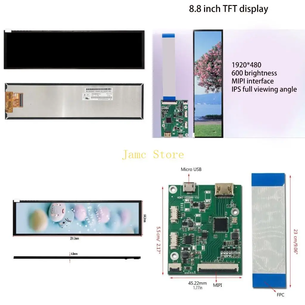 

LX0B 8.8-inch 1920x480 LCD Display Driver Board Model of Pixels 1920RGB x 480 for Cars Monitor GPU Computer for Case Sub Disp