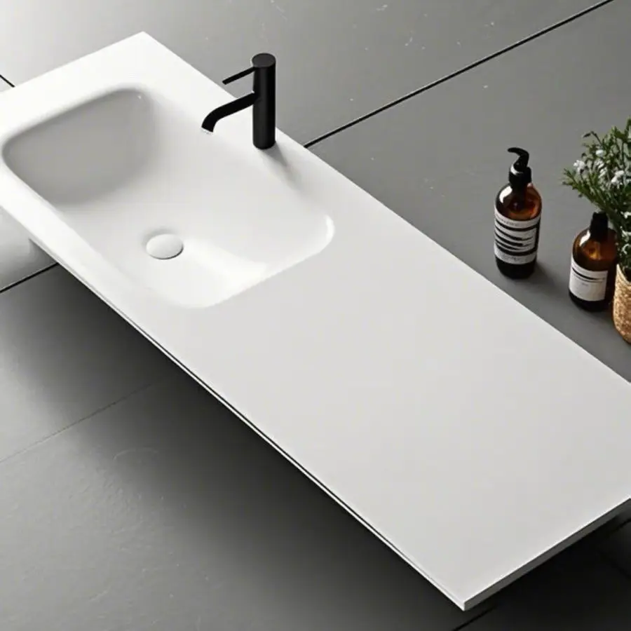 LH rock slab hot bending integrated molding seamless washing bathroom cabinet single basin