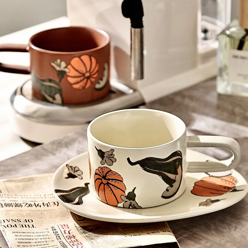 Porcelain hand-painted coffee cup with dish Long handle breakfast set ceramic cup and dish