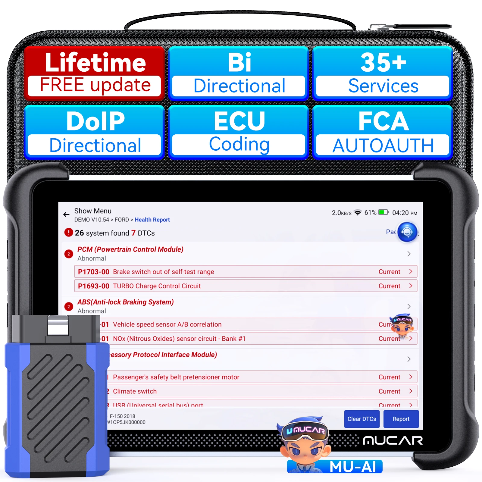 MUCAR 892BT Auto-OBD2-Diagnosetool, alle Systemdiagnose, ECU-Codierung, bidirektionaler Scanner, CANFD DOIP 34, kostenlos zum Zurücksetzen