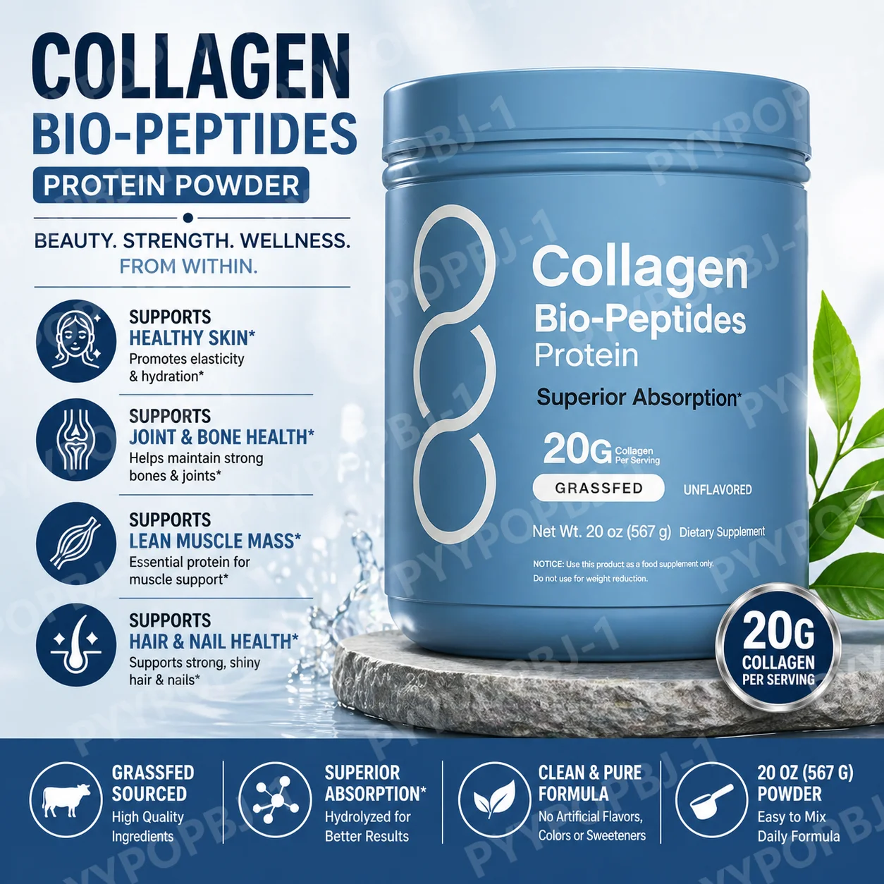 Collagen Peptides Powder Hydrolyzed Protein Unflavored Easy Mix Daily Beauty Nutrition Supplement High Protein Collagen Powder - Image 2