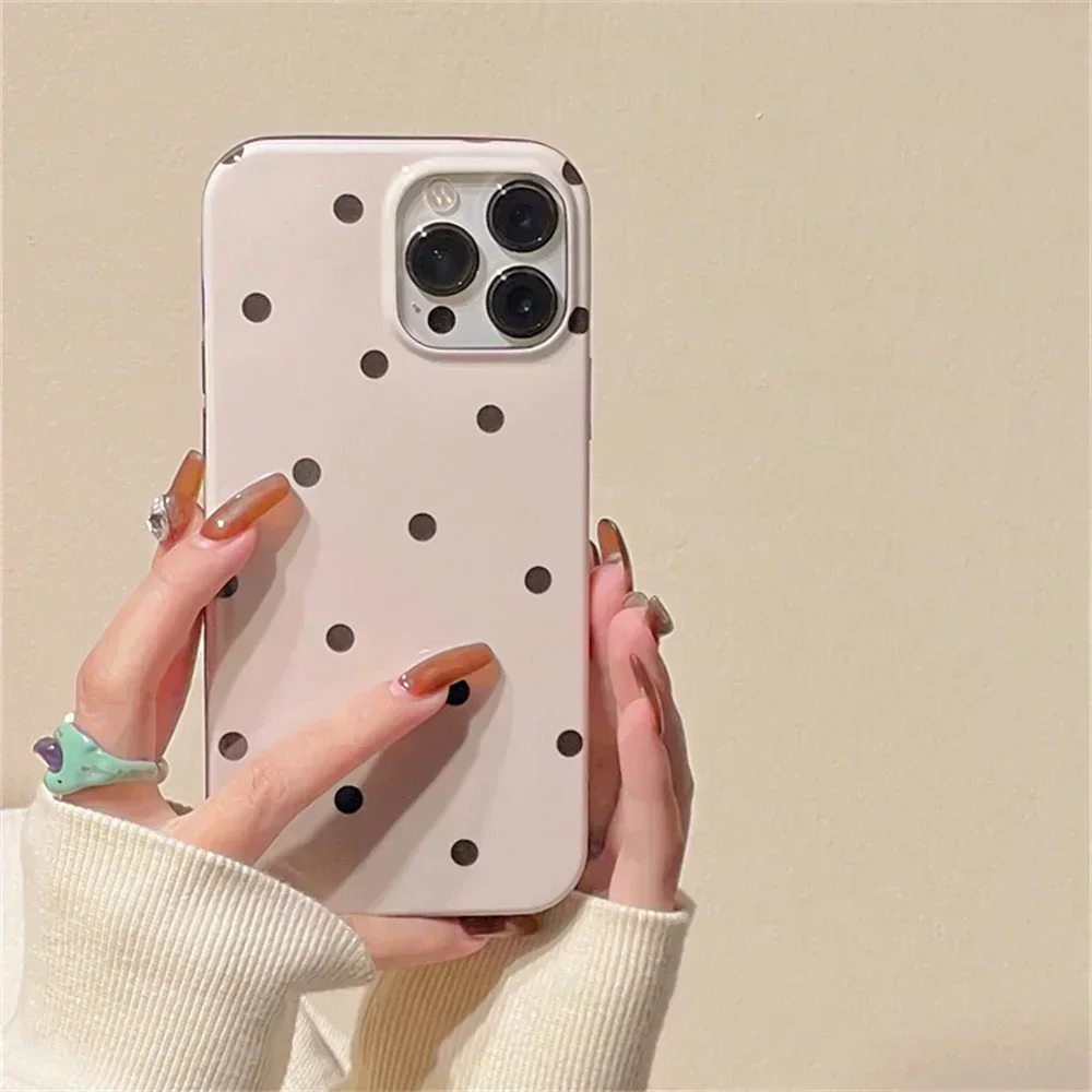 

Korean Cute Simple Polka Dot Case For iPhone 14 13 12 11 Pro Max Mini X XR 7 8 Plus SE3 Glossy Shockproof Soft Plain Cover Funda