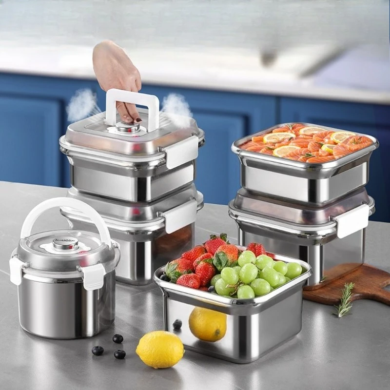 

Stainless steel vacuum crisper seal box storage jar fruit storage