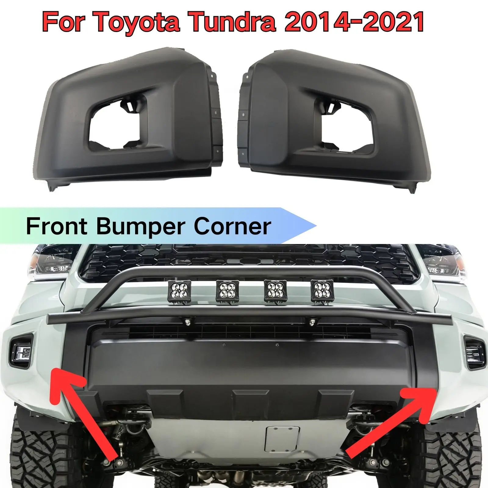 For Toyota Tundra 2014-2021 Front Bumper Side Corner Body Kit Spoiler Car Accessories Splitter Diffuser End Caps  Plastic