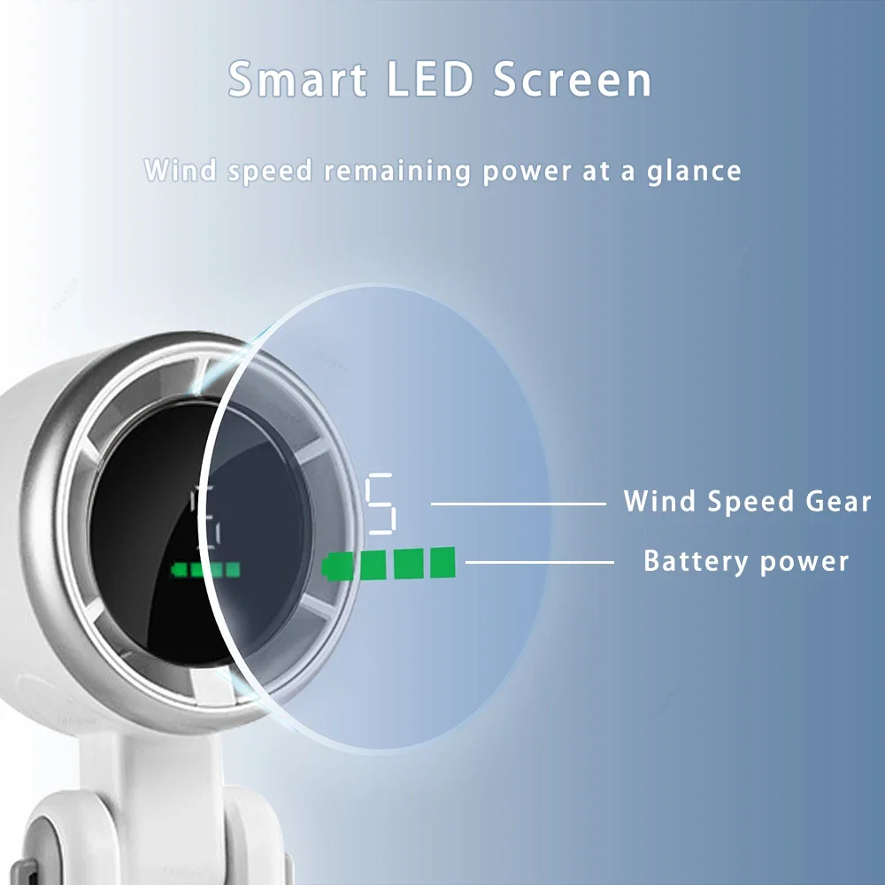Ventilador turbo sem lâmina 2025: resfriamento de 5 velocidades, bateria grande USB recarregável e dobrável para viagens/exteriores/escritório