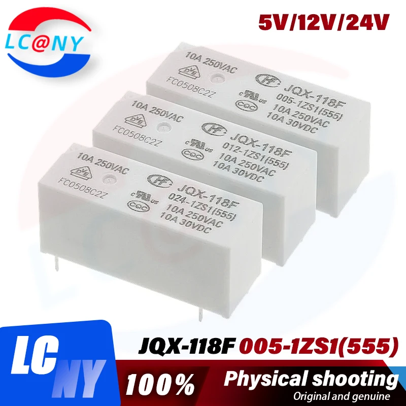 10PCS Original Power HF Relay JQX-118F-005-1ZS1 JQX-118F-012-1ZS1 JQX-118F-024-1ZS1 HF118F 012 1ZS1 5VDC 12VDC 24VDC 5PIN 10A