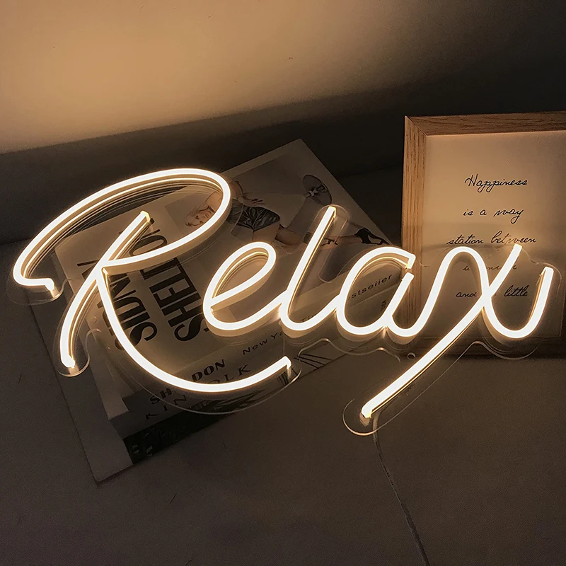 Imagem -03 - Relax Neon Sign For Quarto Escritório Loja Bar Janela Restaurante Decor 5v Usb Casa Parede Luz Presentes para Meninos e Meninas