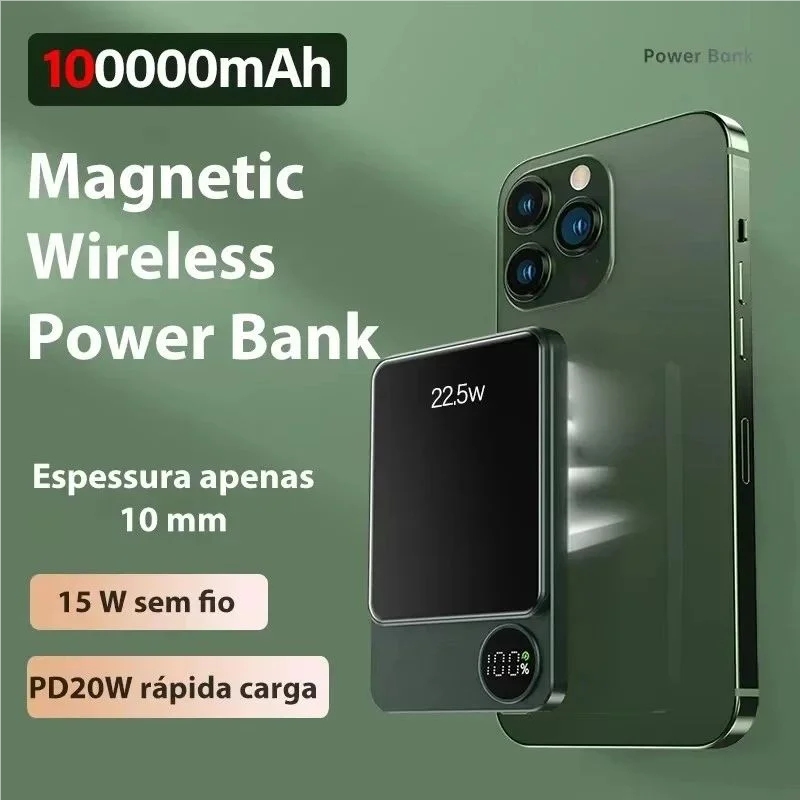 Wireless Power Bank Magnetic 100000mAh Portable Powerbank Type C Fast Charger For iPhone Xiaomi Samsung All Magsafe Series Phone