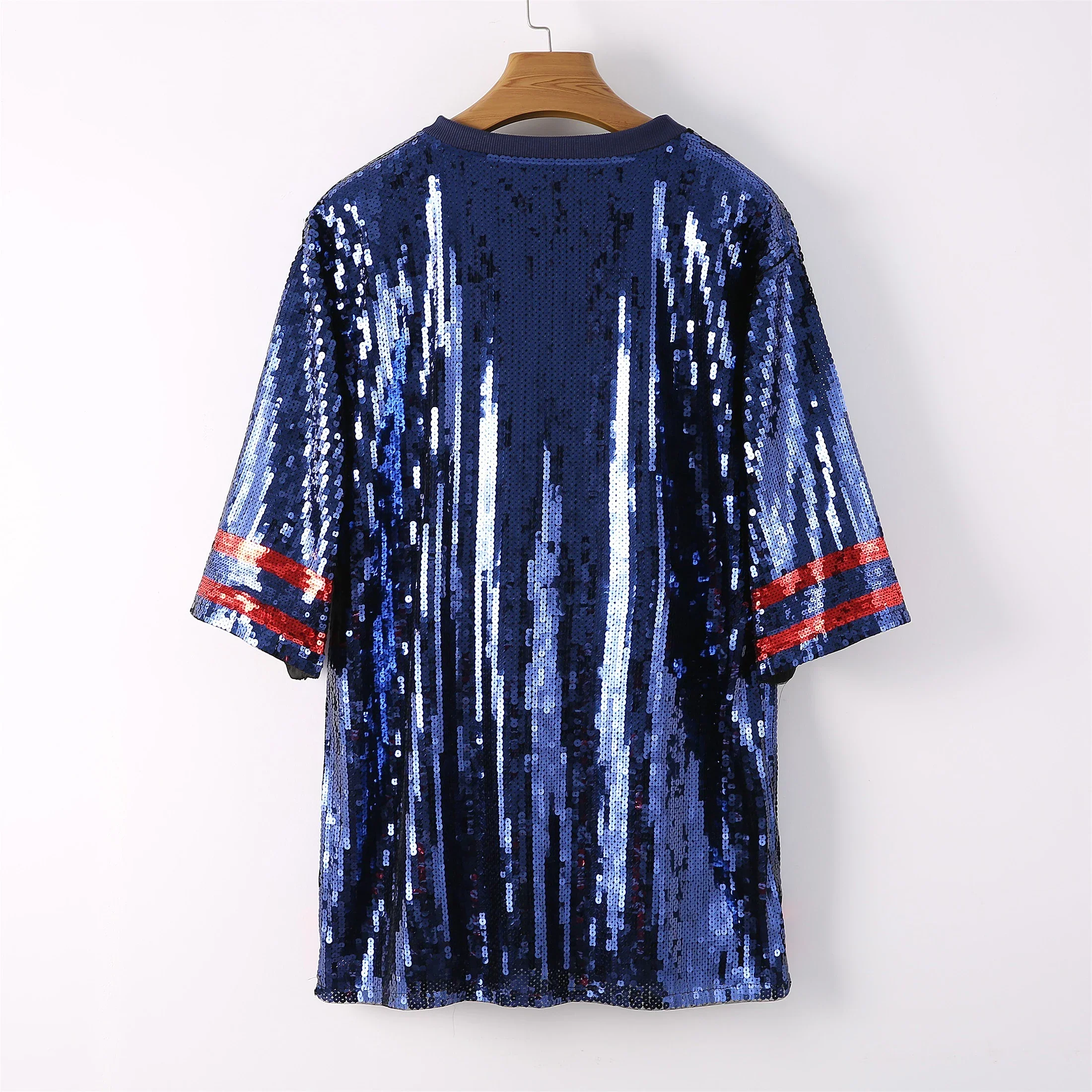 2023 Summer New Blue Game Day Women Sequin Shirt Female Dress