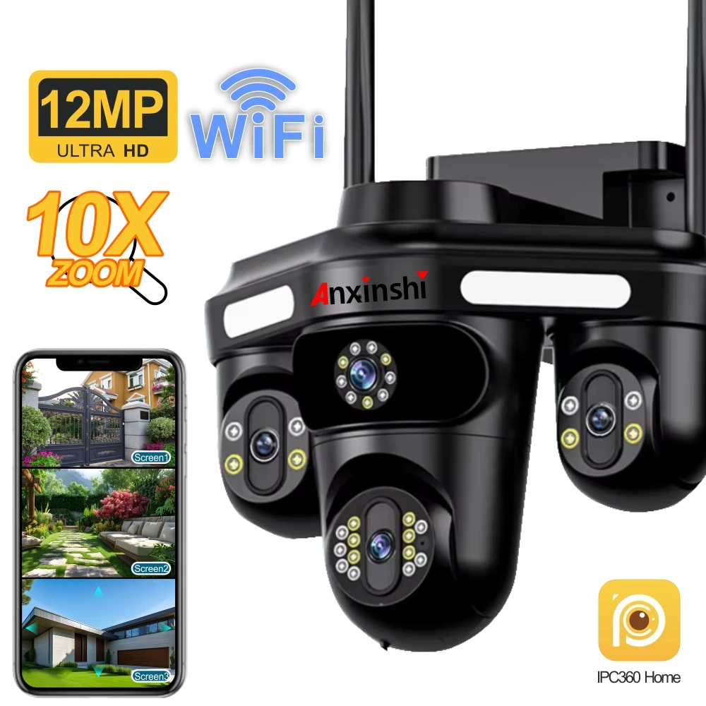

Anxinshi Three Screen Three Lens 10X 16MP 12MP WiFi IP Camera Auto Tracking IP66 Waterproof CCTV Video Security Cam IPC360 Home