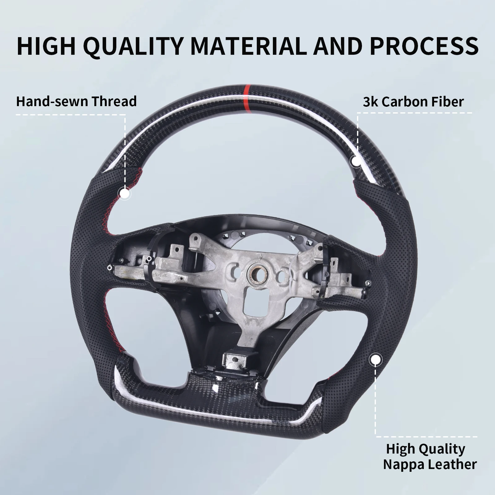 Carbon Fiber Steering Wheel for Chevrolet Corvette C6 Z06/ZR1 2012-2013, D-Shape Flat Bottom Nappa No Paddle Shifter Holes