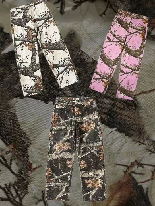 

American Retro Maple Le Branch Print Loose Fit Jeans Men's Long Pants Straight Leg Jeans Autumn Winter Casual Trousers