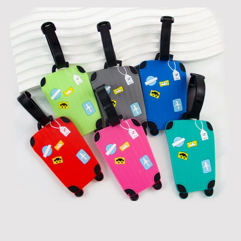 Cute Cartoon Silicone Luggage Tag with Strap Backpack Handbag Tag Label Name ID Tags Baggage Suitcase Identifiers Business Trip