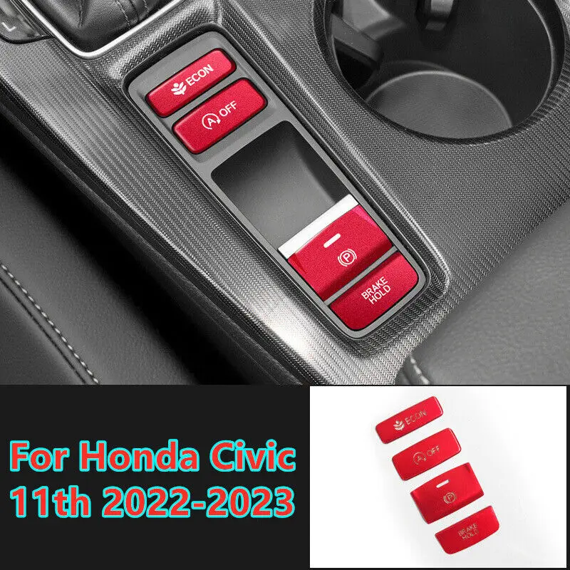 

For Honda Civic 11th 2022-23 Red Central Console Gear Shift Button Trim Cover 4X