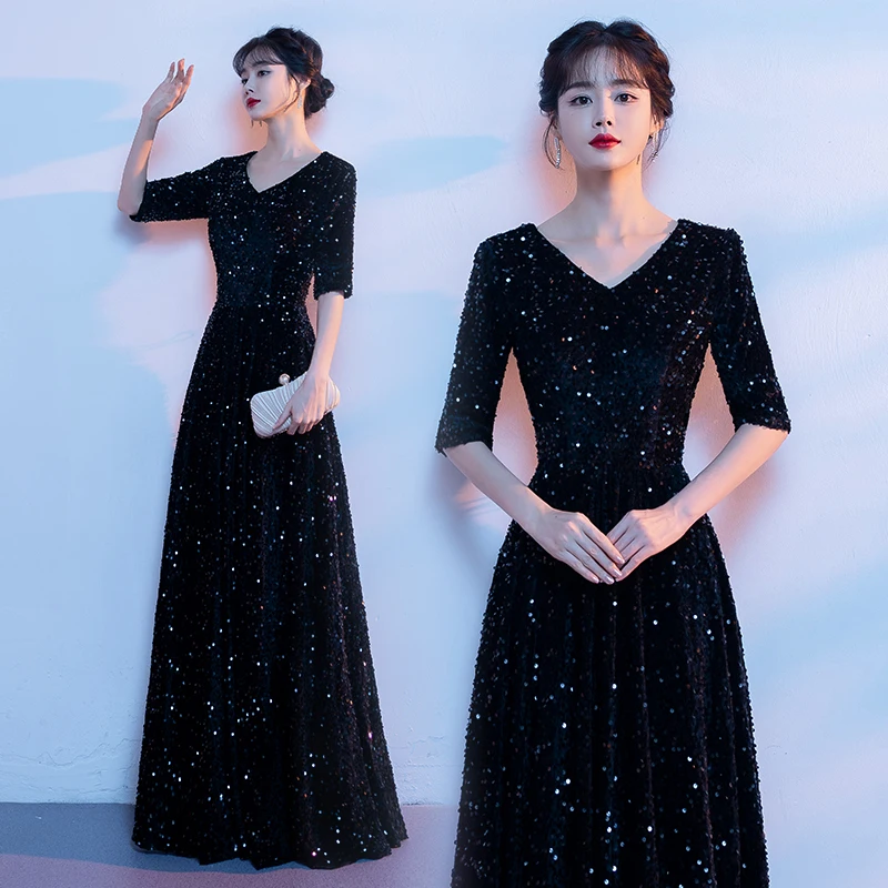 أداء زي الكورس الكبير المنافسة المرأة فستان طويل نمط جديد الكبار المضيف القراءة إجراء فستان احتفالي #1