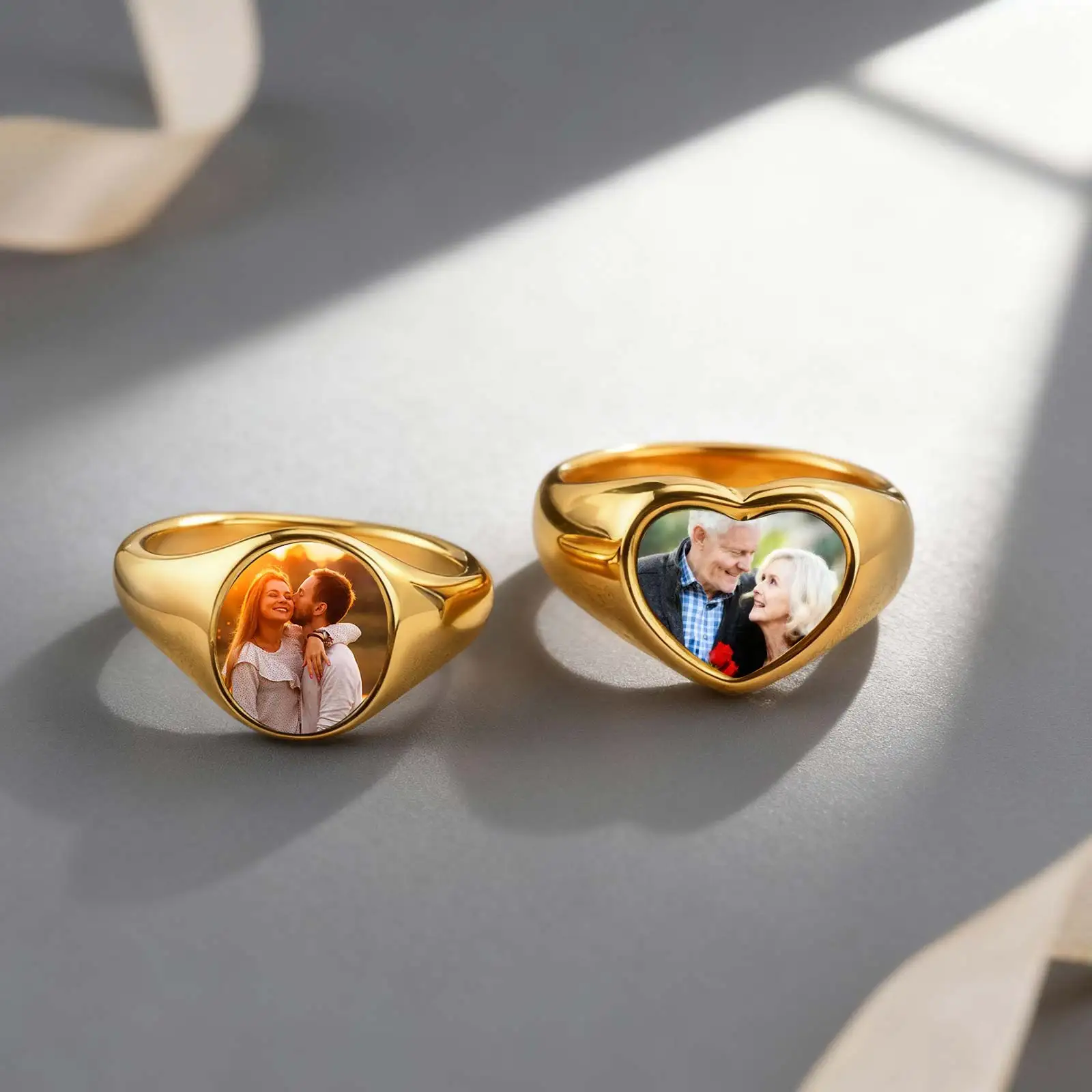 Custom Photo Signet Ring for Woman Stainless Steel Logo Symbol Image Family Photo Round Heart Rings Personalized Jewelry Gift