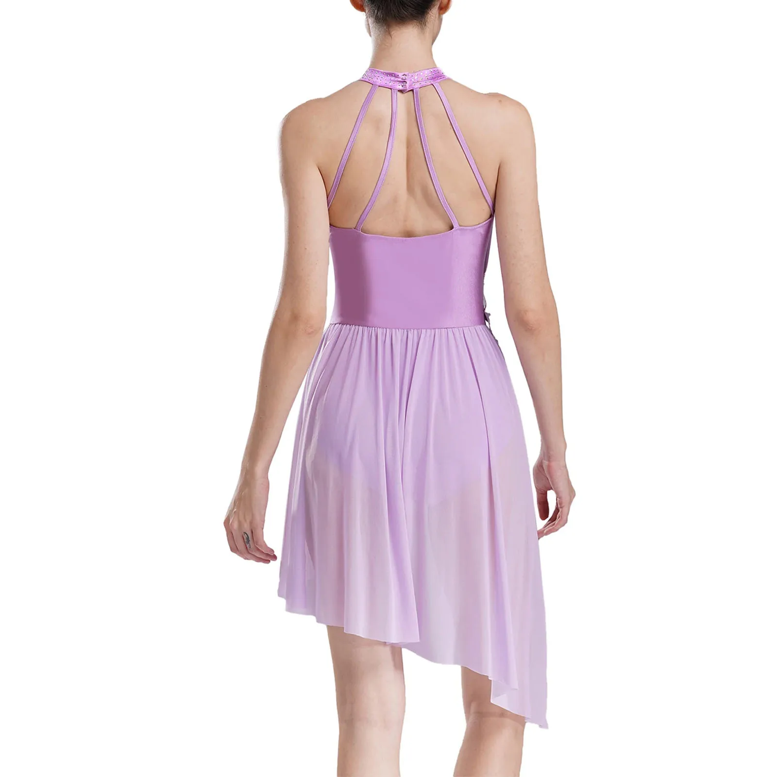 Vestido de patinaje sobre hielo para mujer, traje de baile lírico, Ballet, gimnasia, leotardo, tutú sin mangas, diamantes de imitación, ropa de baile