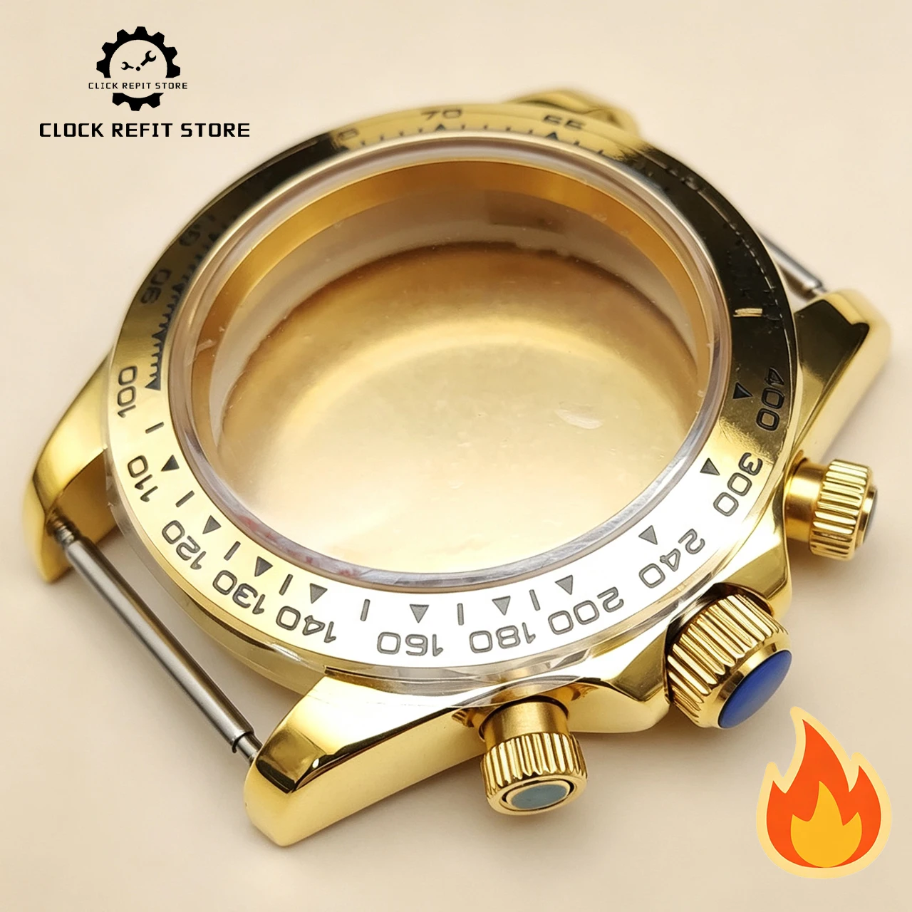 VK63 Hot Sale 39.5mm Gold Mod Watch Case, Ceramic Bezel Sapphire Crystal Solid Back for 32.5mm Dial 20mm Lug, Watch Case