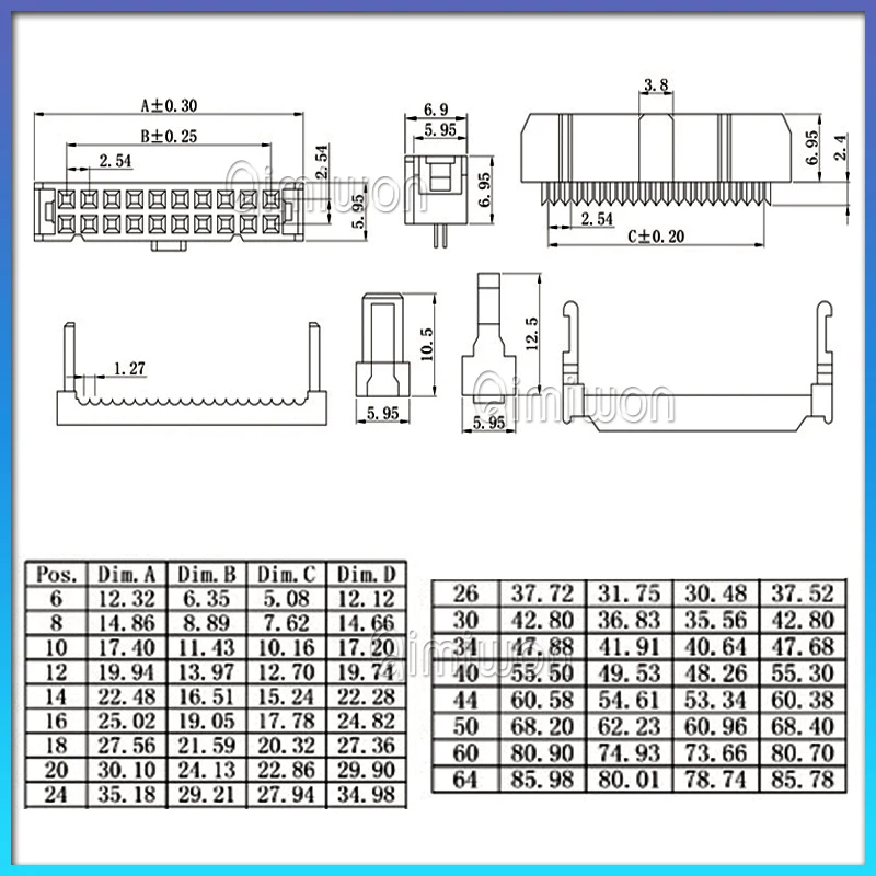 10PCS/Lot FC 6/8/10/12/14/16/18/20/30/40/50 Pins Female Header IDC Socket Connector 2.54mm Pitch For Ribbon Cable Connector