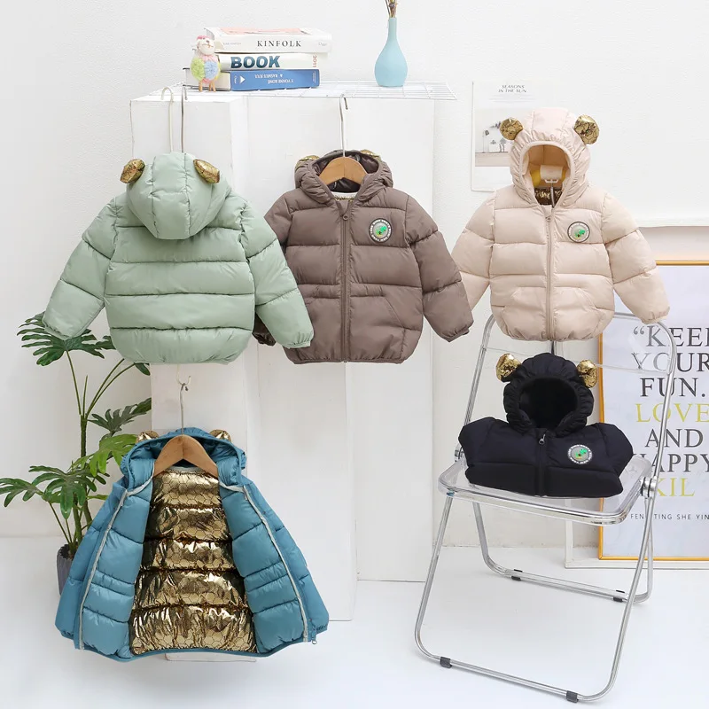 

Kids Winter Jacket with Graphene Heating, Cartoon Bear Hood Thick Warm Coat for Boys & Girls, Padded Snowsuit 2-8Y