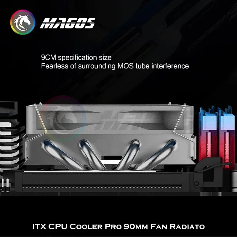 Itx Cpu Cooler Pro 90Mm Ventilator Radiator Wit Slank Low-Profile 39Mm Hoog 4 Heatpipes Luchtkoeling Heatsink 1700 1200 115x 5V Argb