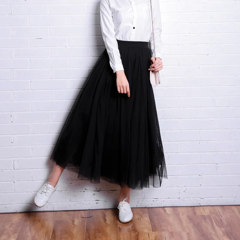 OHRYIYIE Maxi Long Tulle Skirt Women 2024 Autumn Winter Elastic High Waist Ball Gown Skirt Female Adult Tutu Skirt Jupe Longue