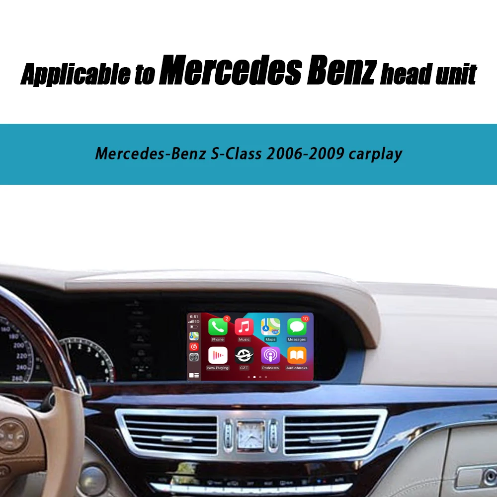 CZT-AUTO Wireless Carplay Adapter for Mercedes Benz S Class W221 Apple Carplay USB Connectivity Android Auto Mirror Touch Screen