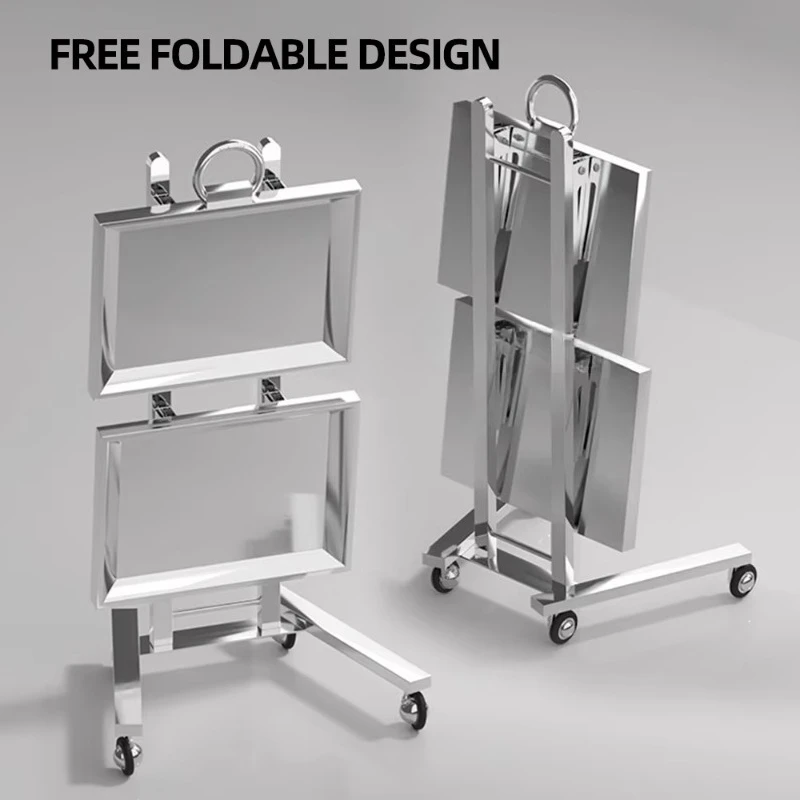 Foldable Stainless Steel Hair Salon Trolley, Multi-functional Tool Cart for Barber & Beauty Salon