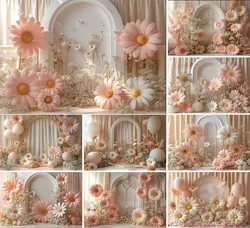 Mehofond Photography Background Pink Daisy Floral Balloons Arch Kids Birthday Cake Smash Portrait Decor Backdrop Photo Studio