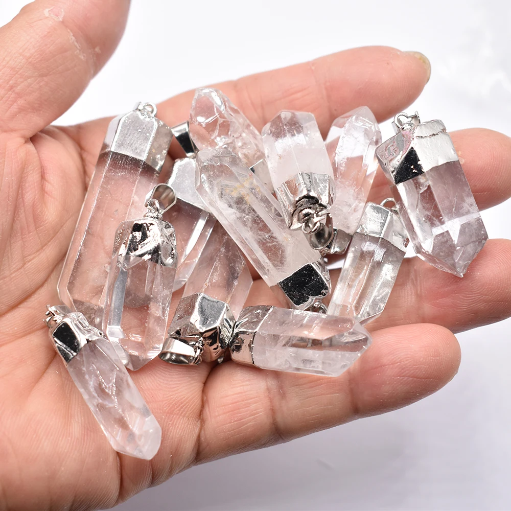 Colgantes de cristal blanco natural para la fabricación de joyas, colgantes irregulares con forma de Pilar, punto de Chakra, venta al por mayor, 12 unidades por lote gratis