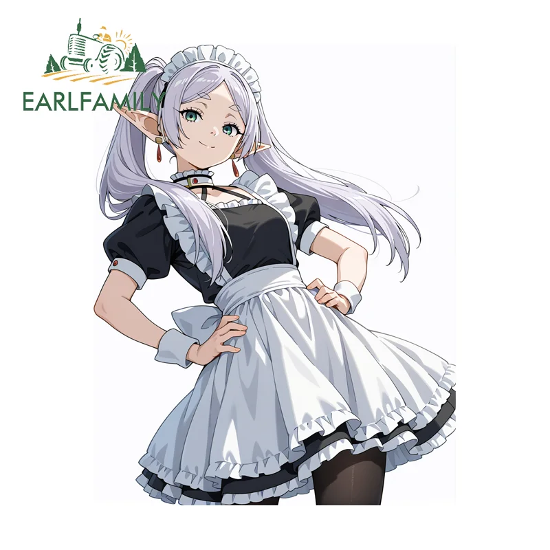 EARLFAMILY Frieren Maid Uniform Anime Motorcycle Stickers Humorous DIY Custom Printing Skateboard Decal Occlusion Scratch
