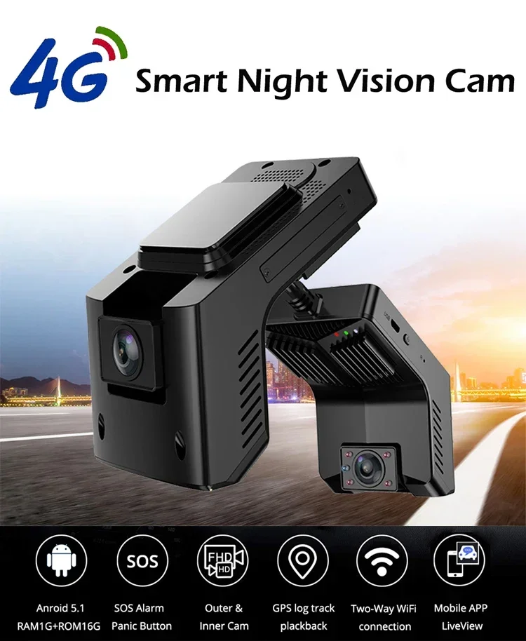 2026 4G Dash Cam w/ IR Night Vision Inside Android WiFi GPS Tracking Dual Car DVR Camera Live View FHD 1080P Remote view