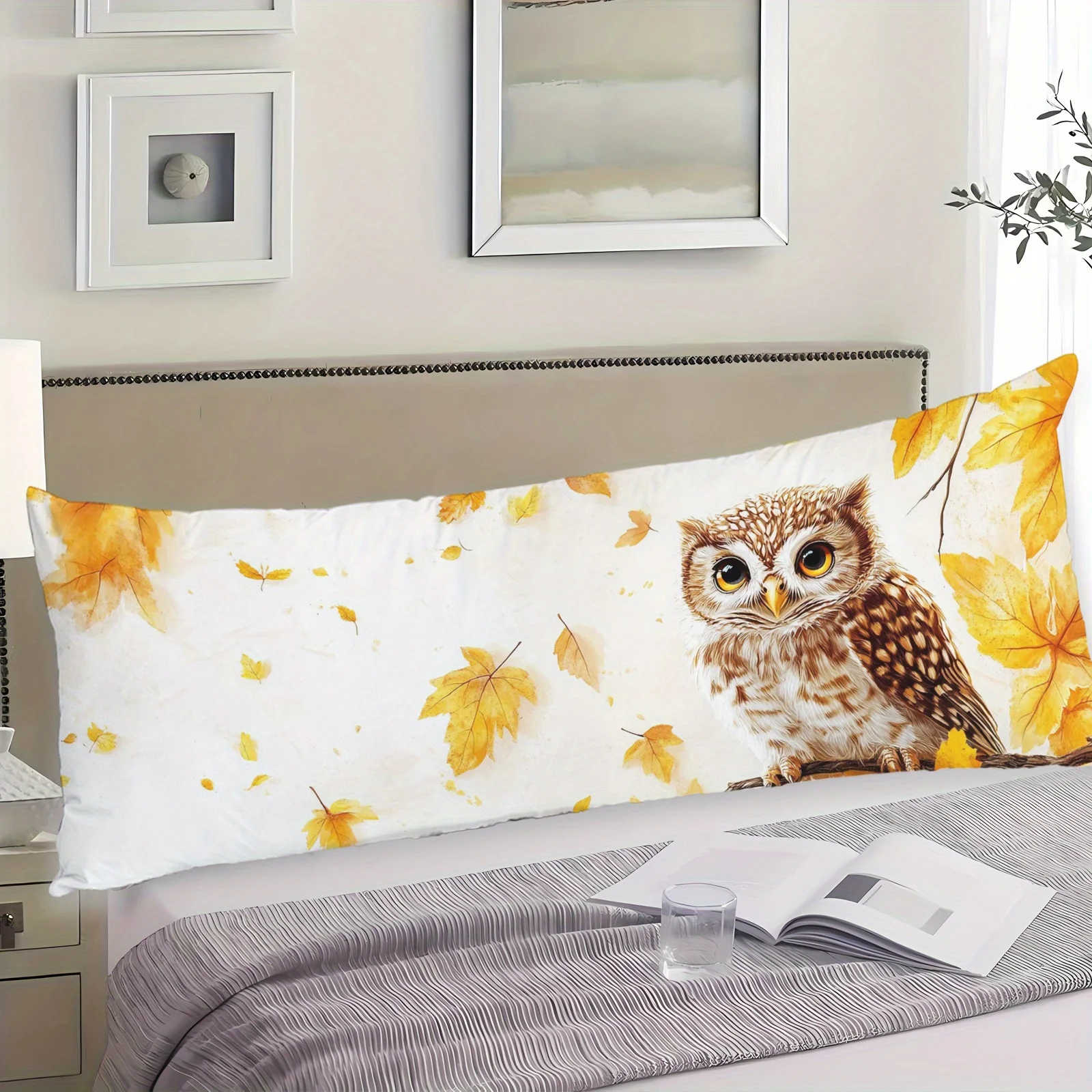 1pc Autumn Owl Pattern Printed 50.8 X 137.16 cm Long Pillowcase, Bedding, Cushion Cover, Bed Pillowcase, Sofa, Bench, Bed Decora