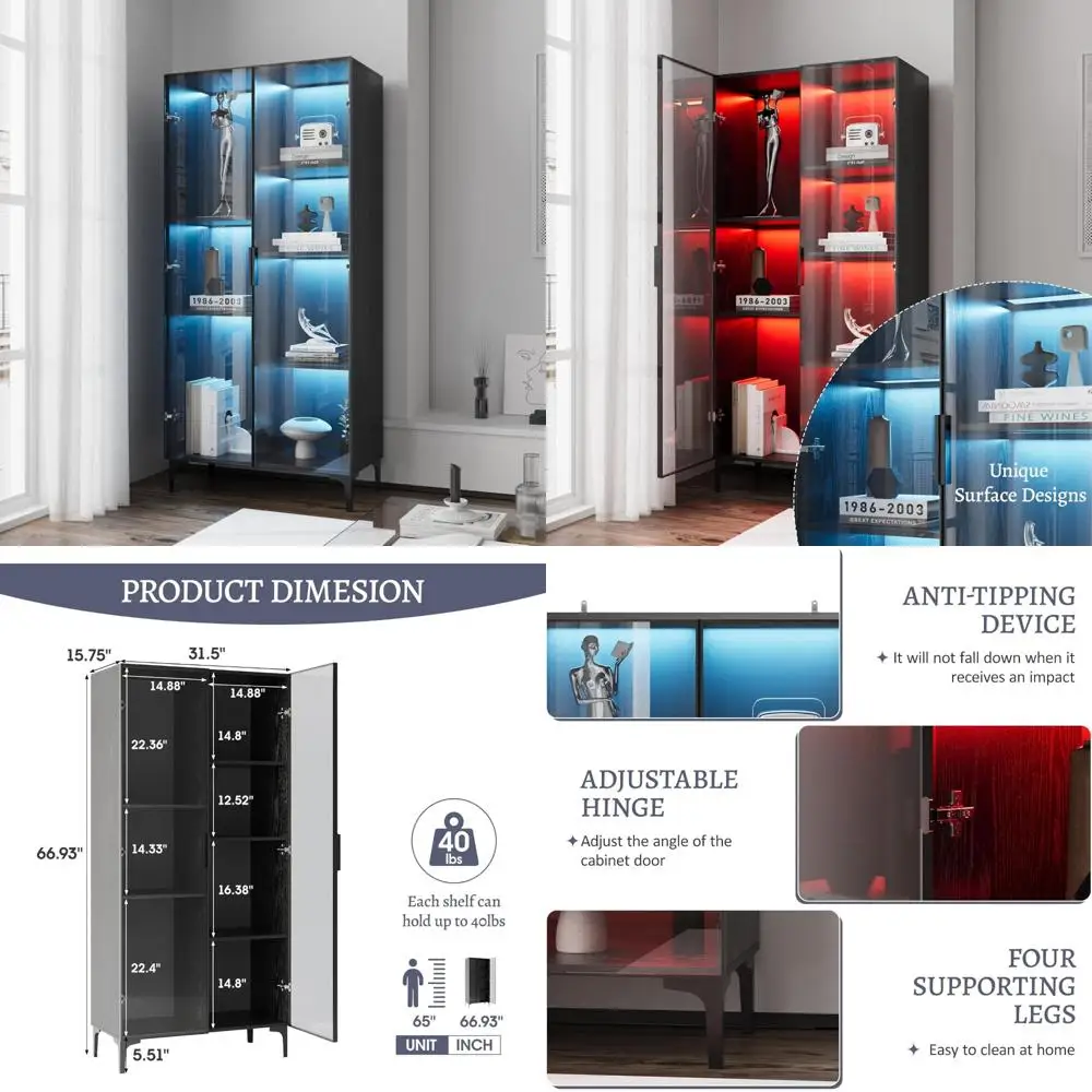 

Illuminated Glass Display Cabinet with Adjustable Shelves for Collectibles
